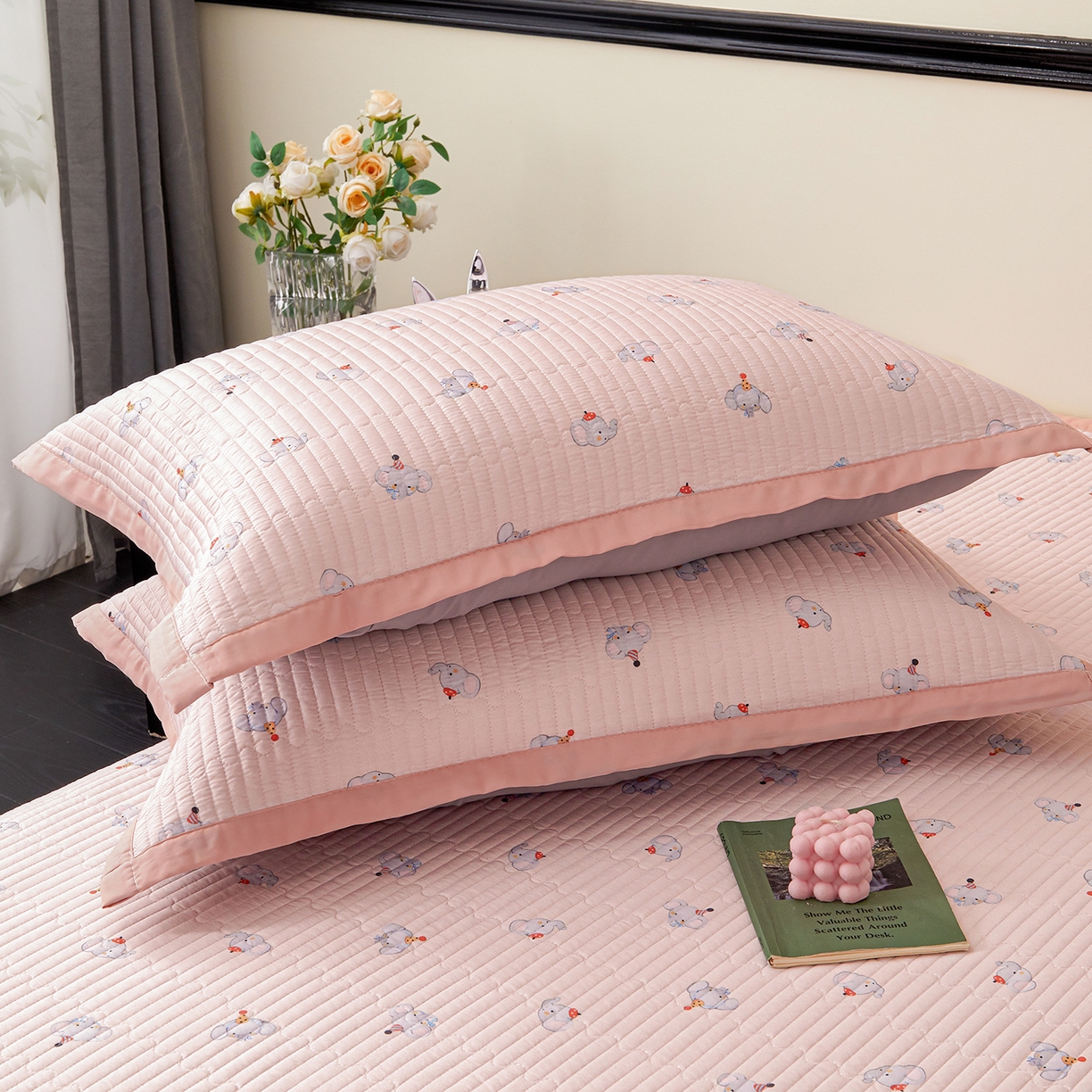 91家纺网 家纺一手货源 找家纺 金艾草 2026春夏新款莫代尔天丝水洗床盖有同款夏被床盖单件 粉色-小象