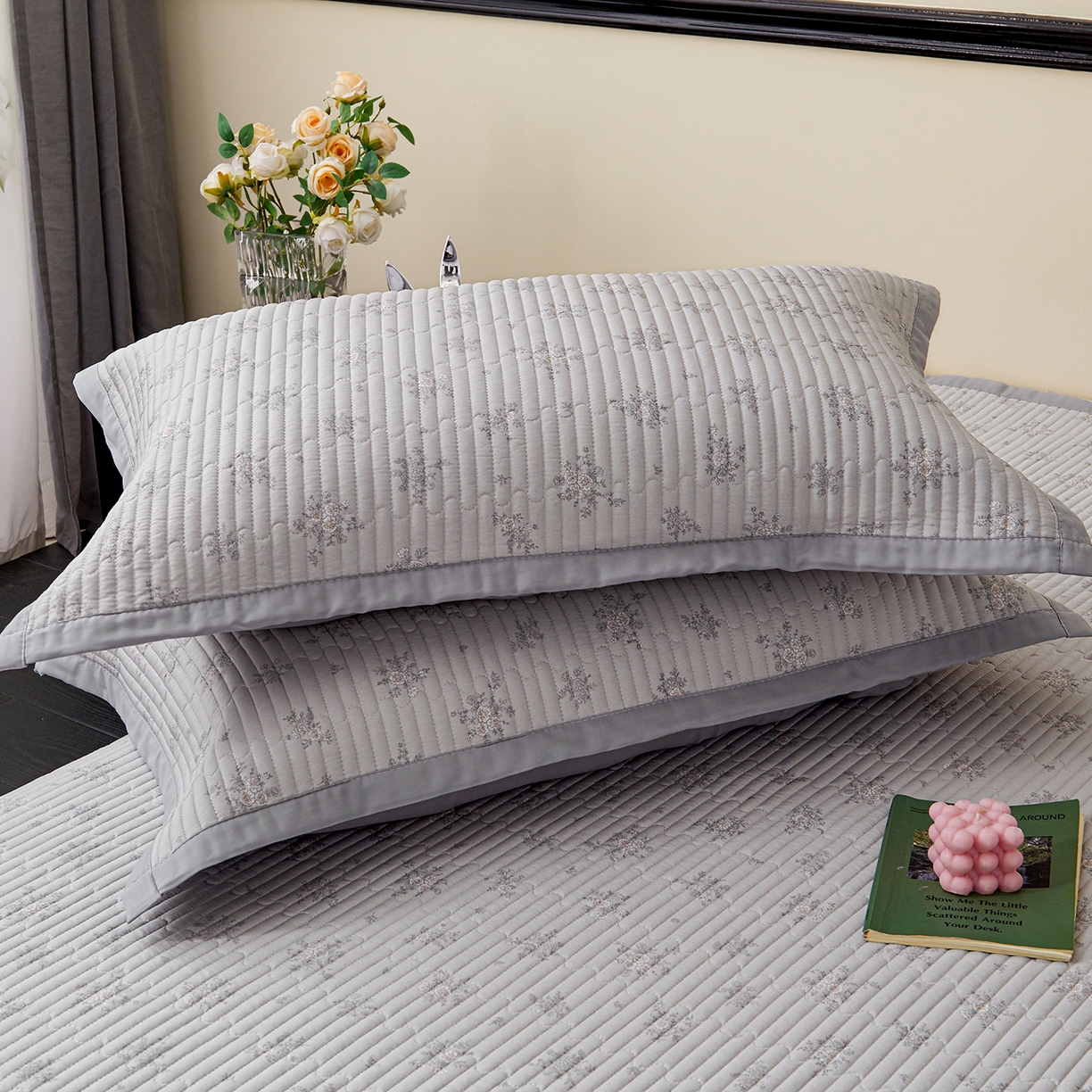 91家纺网 家纺一手货源 找家纺 金艾草 2026春夏新款莫代尔天丝水洗床盖有同款夏被床盖单件 山菊-灰