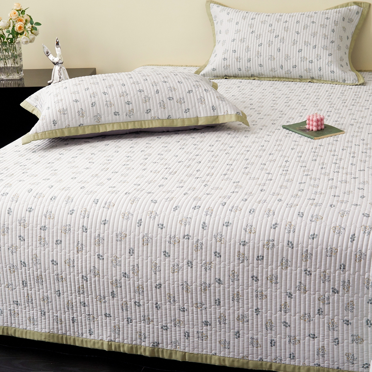 91家纺网 家纺一手货源 找家纺 金艾草 2026春夏新款莫代尔天丝水洗床盖有同款夏被床盖单件 甜果-绿