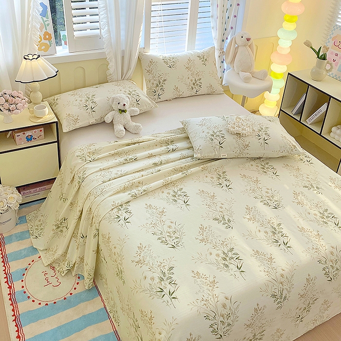 91家纺网 家纺一手货源 找家纺 云玲时尚 2026新款原棉细纱老粗布席子凉席单床单床单单件 绿意盎然