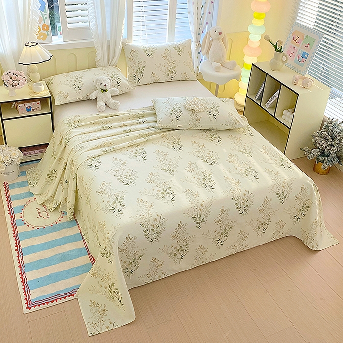 91家纺网 家纺一手货源 找家纺 云玲时尚 2026新款原棉细纱老粗布席子凉席单床单床单单件 绿意盎然