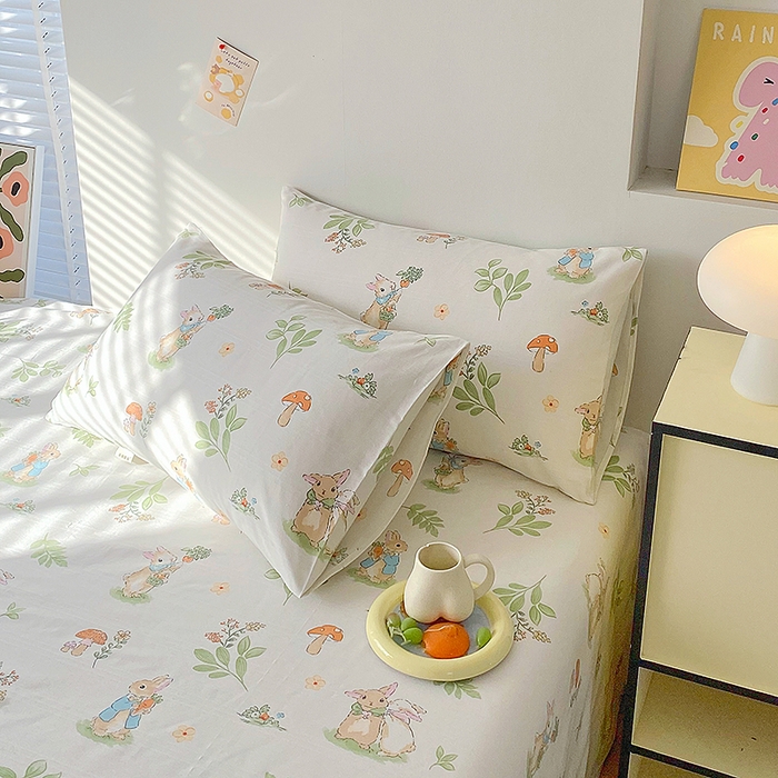 91家纺网 家纺一手货源 找家纺 云玲时尚 2026新款原棉细纱老粗布席子凉席单床单床单单件 蘑菇小兔