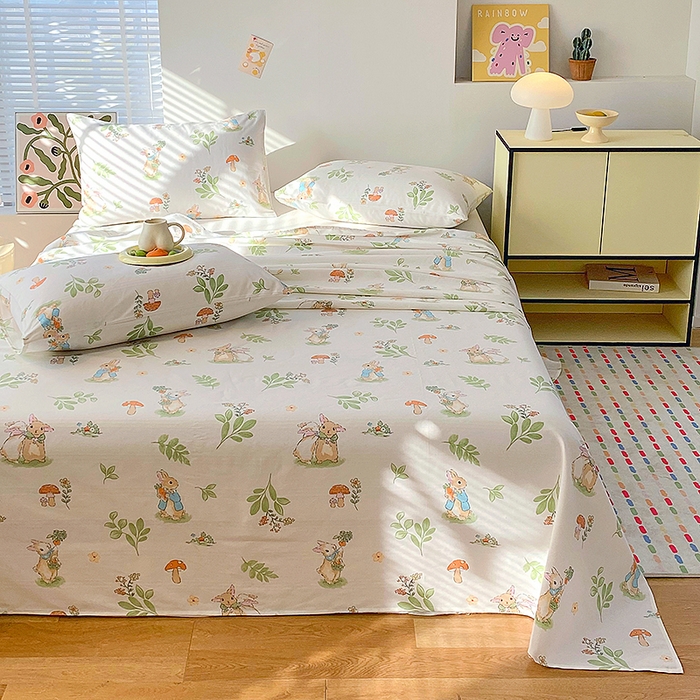 91家纺网 家纺一手货源 找家纺 云玲时尚 2026新款原棉细纱老粗布席子凉席单床单床单单件 蘑菇小兔