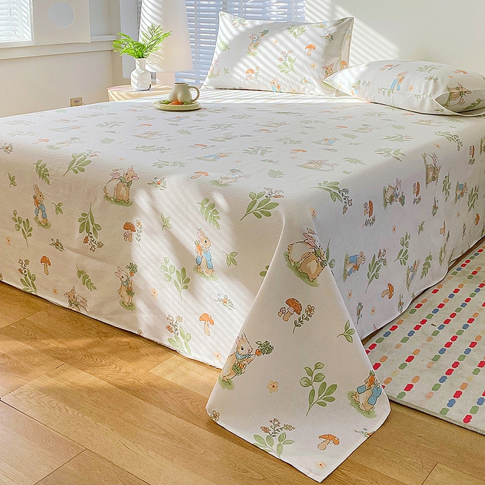 91家纺网 家纺一手货源 找家纺 云玲时尚 2026新款原棉细纱老粗布席子凉席单床单床单单件 蘑菇小兔