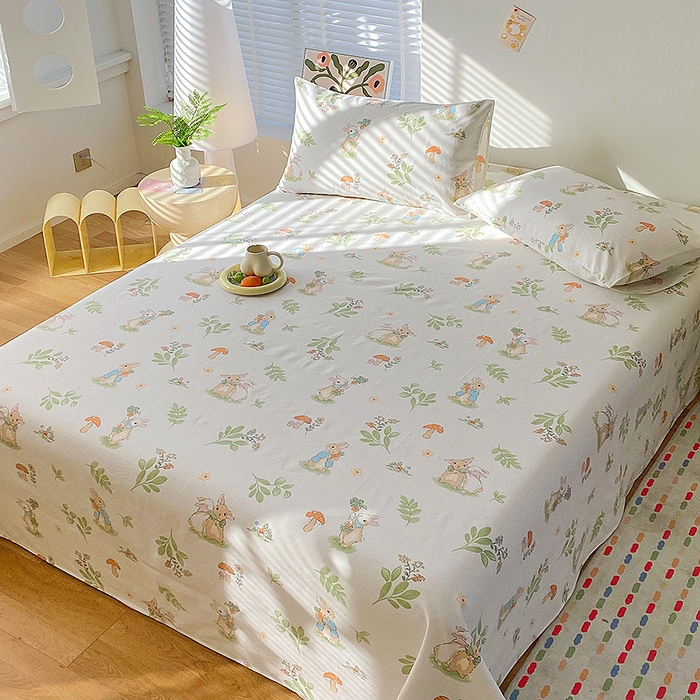 91家纺网 家纺一手货源 找家纺 云玲时尚 2026新款原棉细纱老粗布席子凉席单床单床单单件 蘑菇小兔