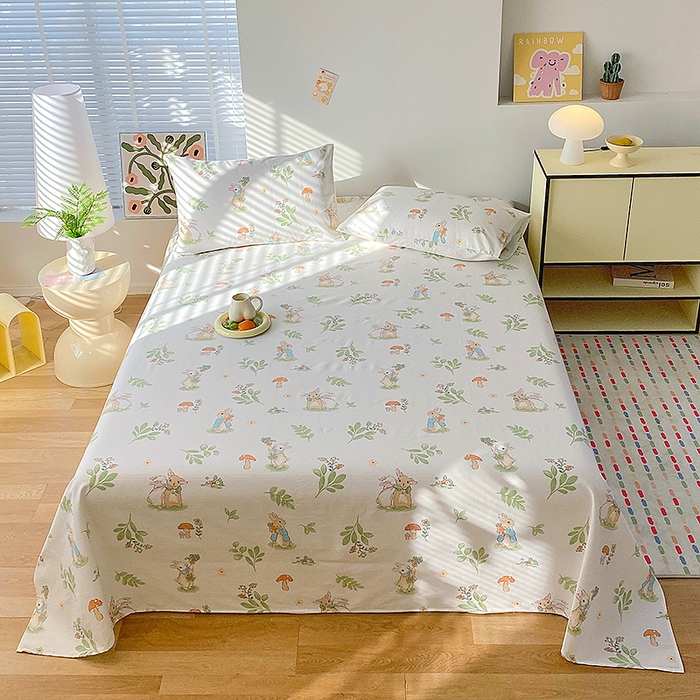 91家纺网 家纺一手货源 找家纺 云玲时尚 2026新款原棉细纱老粗布席子凉席单床单床单单件 蘑菇小兔