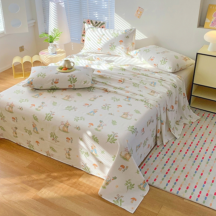 91家纺网 家纺一手货源 找家纺 云玲时尚 2026新款原棉细纱老粗布席子凉席单床单床单单件 蘑菇小兔