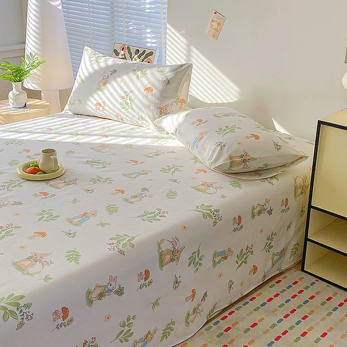 91家纺网 家纺一手货源 找家纺 云玲时尚 2026新款原棉细纱老粗布席子凉席单床单床单单件 蘑菇小兔