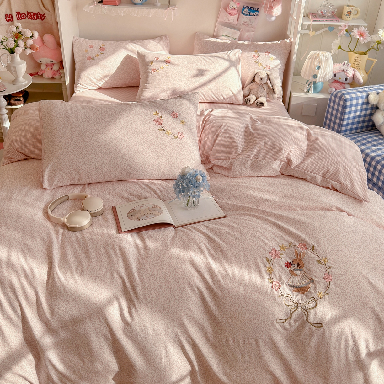 91家纺网 家纺一手货源 找家纺 （总）金梦拉家纺 2026春夏新款刺绣碎花仿棉水洗棉小清新系列四件套