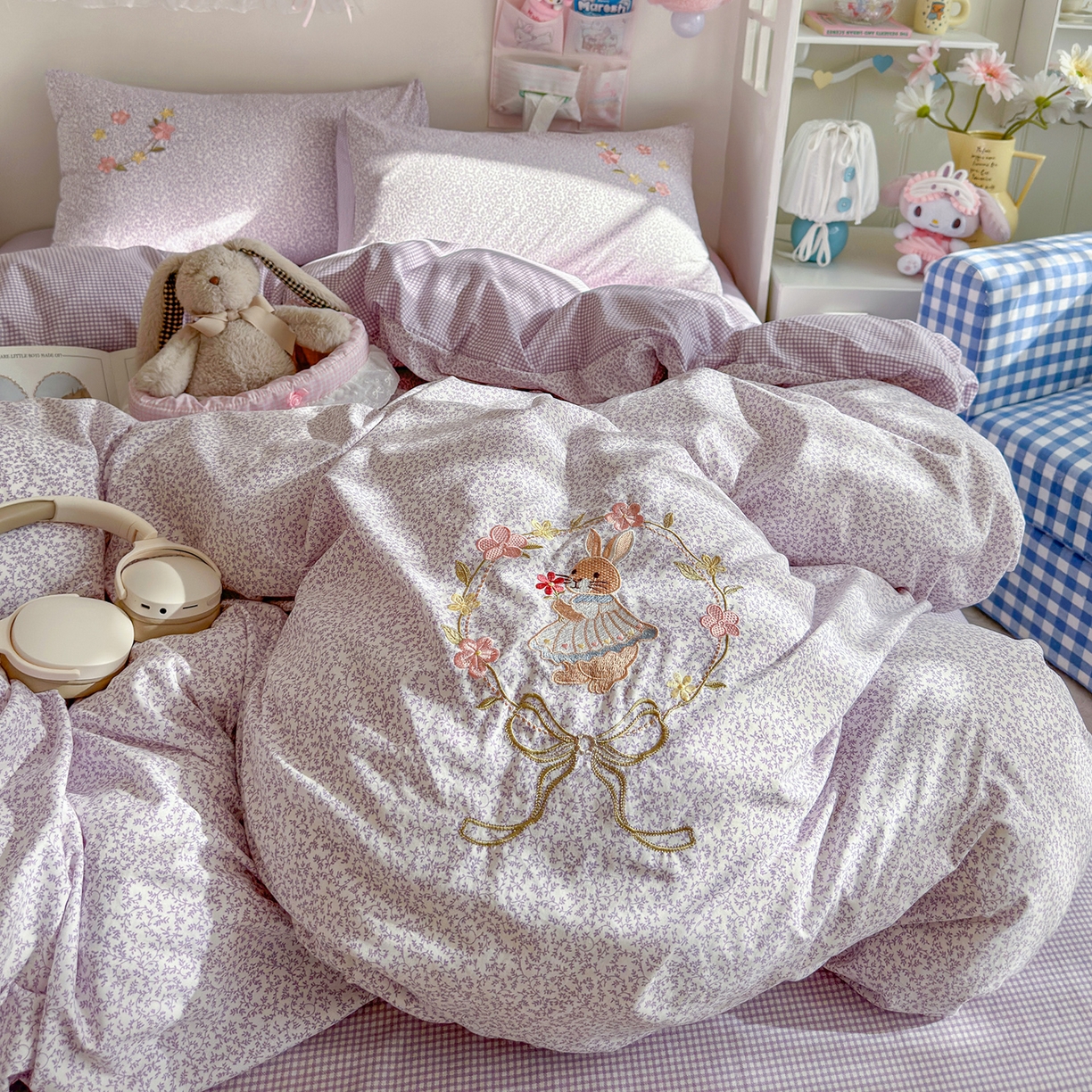 91家纺网 家纺一手货源 找家纺 （总）金梦拉家纺 2026春夏新款刺绣碎花仿棉水洗棉小清新系列四件套