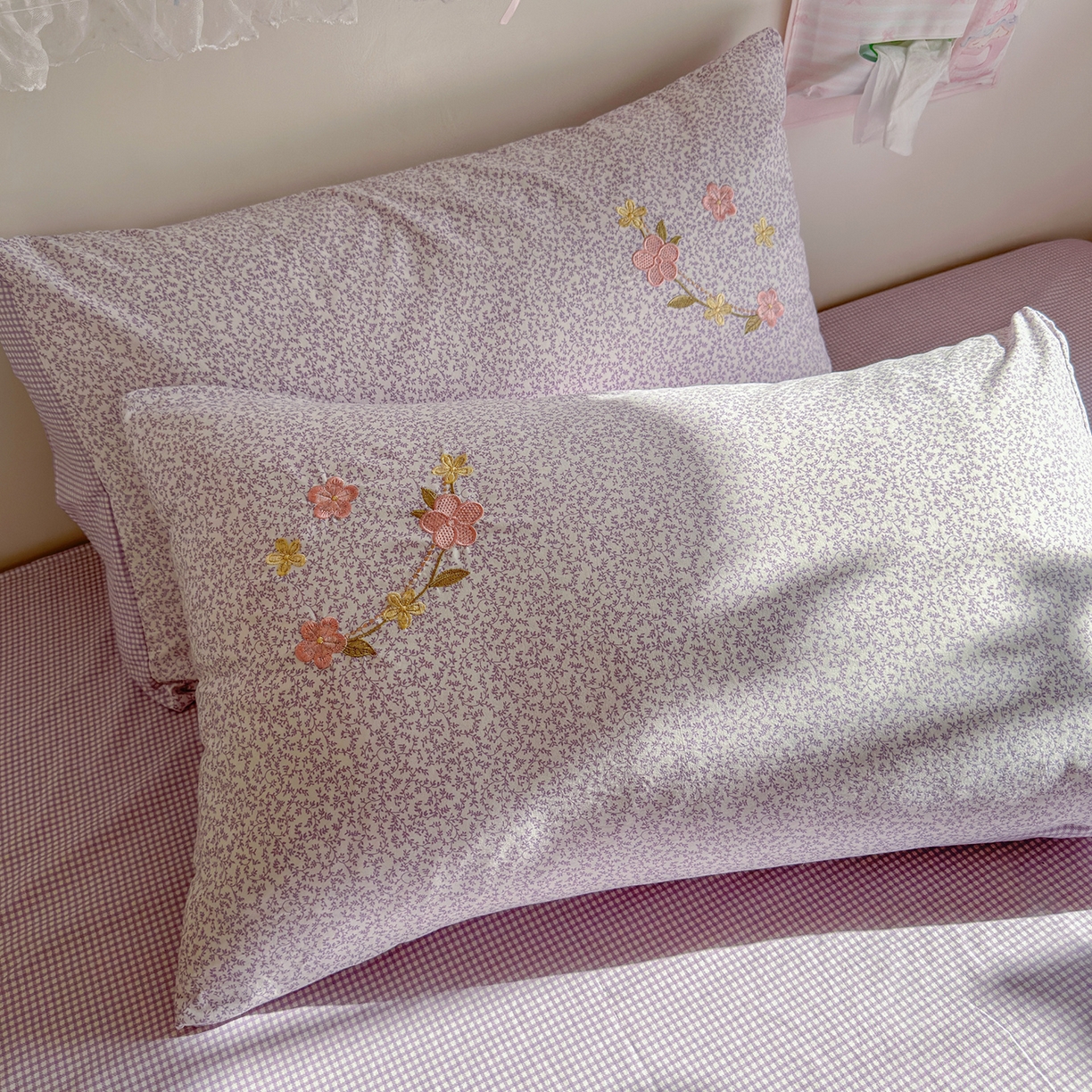 91家纺网 家纺一手货源 找家纺 金梦拉家纺 2026春夏新款刺绣碎花仿棉水洗棉小清新系列四件套 花园兔-紫