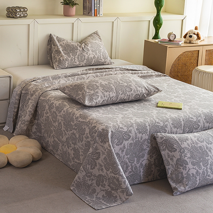 91家纺网 家纺一手货源 找家纺 云玲时尚 2026新款原棉细纱老粗布席子凉席单床单床单单件 欧式魅影-灰