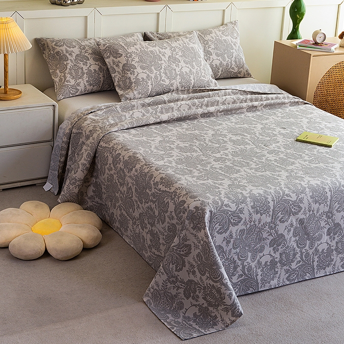 91家纺网 家纺一手货源 找家纺 云玲时尚 2026新款原棉细纱老粗布席子凉席单床单床单单件 欧式魅影-灰