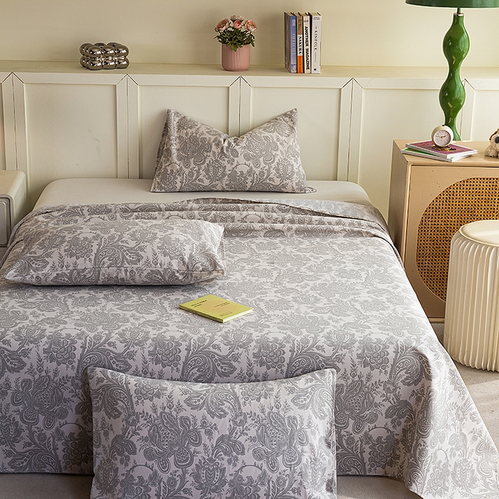 91家纺网 家纺一手货源 找家纺 云玲时尚 2026新款原棉细纱老粗布席子凉席单床单床单单件 欧式魅影-灰