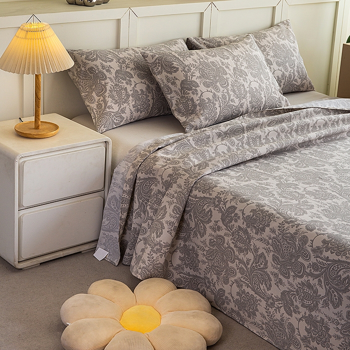 91家纺网 家纺一手货源 找家纺 云玲时尚 2026新款原棉细纱老粗布席子凉席单床单床单单件 欧式魅影-灰