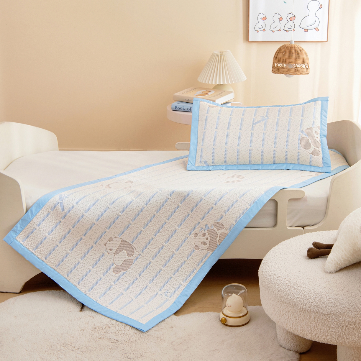 91家纺网 家纺一手货源 找家纺 御棉坊 2026新款A类提花凉感凉席幼儿园席子儿童凉席宿舍床凉席宝宝夏季席子 大熊猫