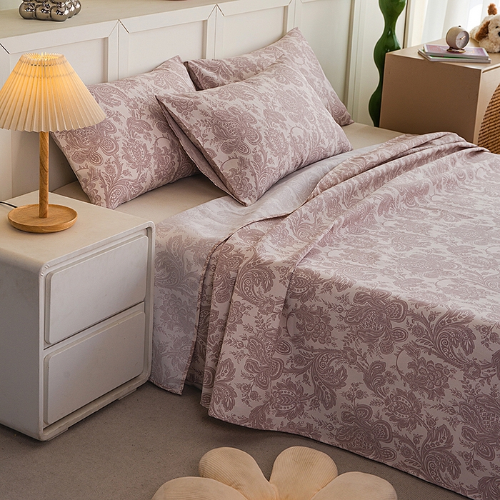 91家纺网 家纺一手货源 找家纺 云玲时尚 2026新款原棉细纱老粗布席子凉席单床单床单单件 欧式魅影-紫