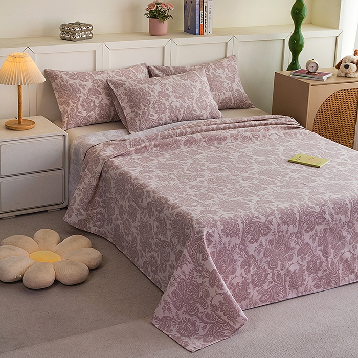 91家纺网 家纺一手货源 找家纺 云玲时尚 2026新款原棉细纱老粗布席子凉席单床单床单单件 欧式魅影-紫