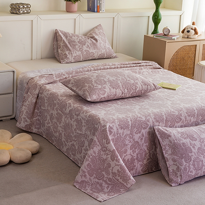 91家纺网 家纺一手货源 找家纺 云玲时尚 2026新款原棉细纱老粗布席子凉席单床单床单单件 欧式魅影-紫