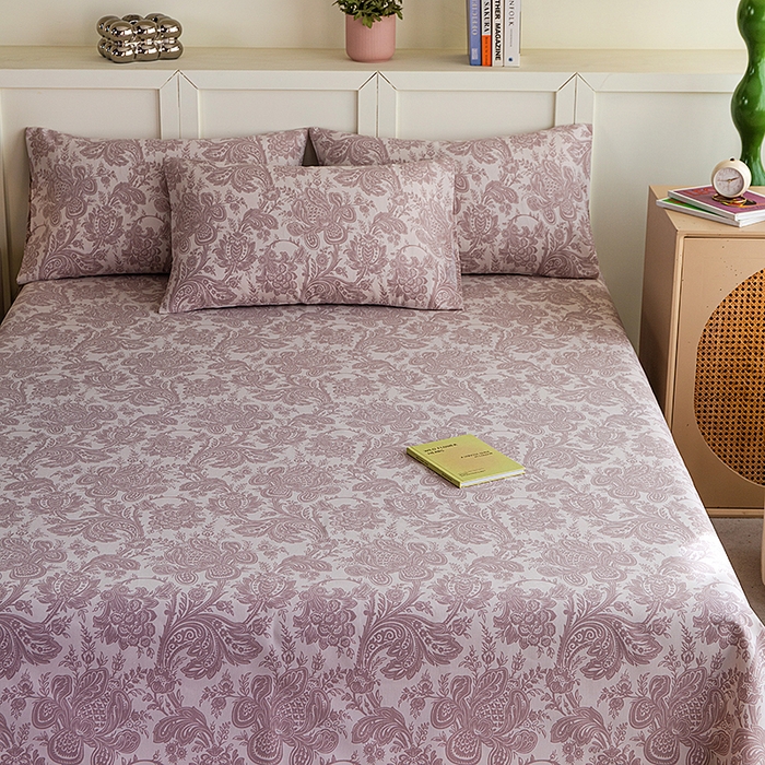 91家纺网 家纺一手货源 找家纺 云玲时尚 2026新款原棉细纱老粗布席子凉席单床单床单单件 欧式魅影-紫