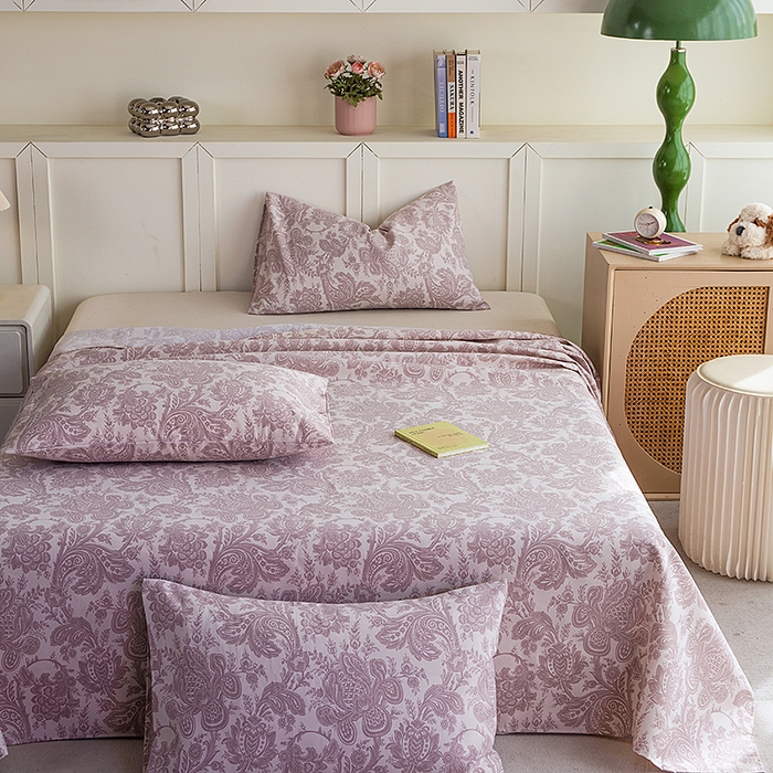 91家纺网 家纺一手货源 找家纺 云玲时尚 2026新款原棉细纱老粗布席子凉席单床单床单单件 欧式魅影-紫