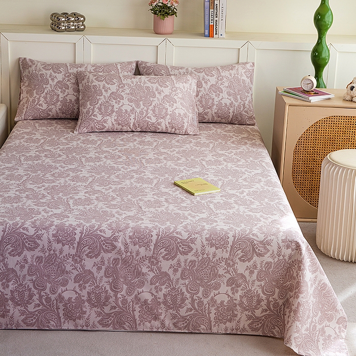 91家纺网 家纺一手货源 找家纺 云玲时尚 2026新款原棉细纱老粗布席子凉席单床单床单单件 欧式魅影-紫