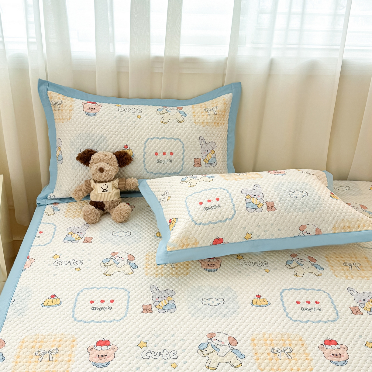 91家纺网 家纺一手货源 找家纺 大元 2026新款冰豆豆数码印花席三明治底凉席席子 糖果小狗