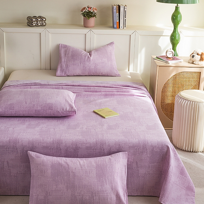 91家纺网 家纺一手货源 找家纺 云玲时尚 2026新款原棉细纱老粗布席子凉席单床单床单单件 素影-紫