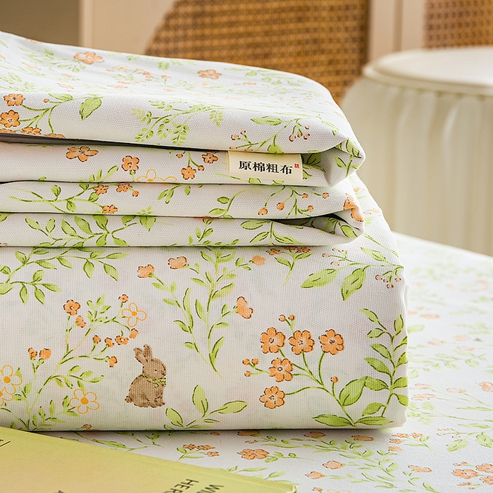 云玲时尚 2026新款原棉细纱老粗布席子凉席单床单床单单件 田园小兔