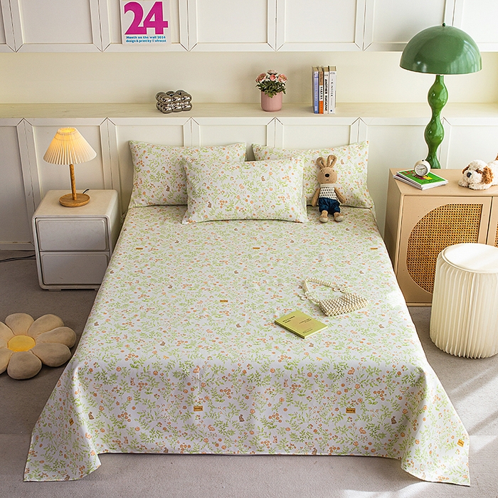 91家纺网 家纺一手货源 找家纺 云玲时尚 2026新款原棉细纱老粗布席子凉席单床单床单单件 田园小兔