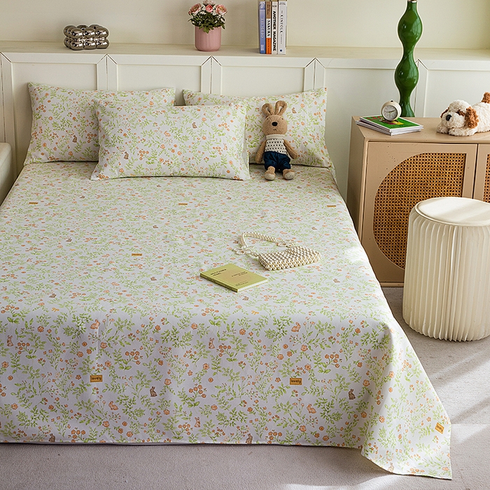 91家纺网 家纺一手货源 找家纺 云玲时尚 2026新款原棉细纱老粗布席子凉席单床单床单单件 田园小兔