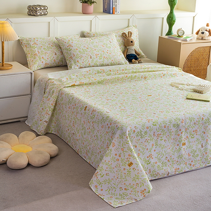 91家纺网 家纺一手货源 找家纺 云玲时尚 2026新款原棉细纱老粗布席子凉席单床单床单单件 田园小兔