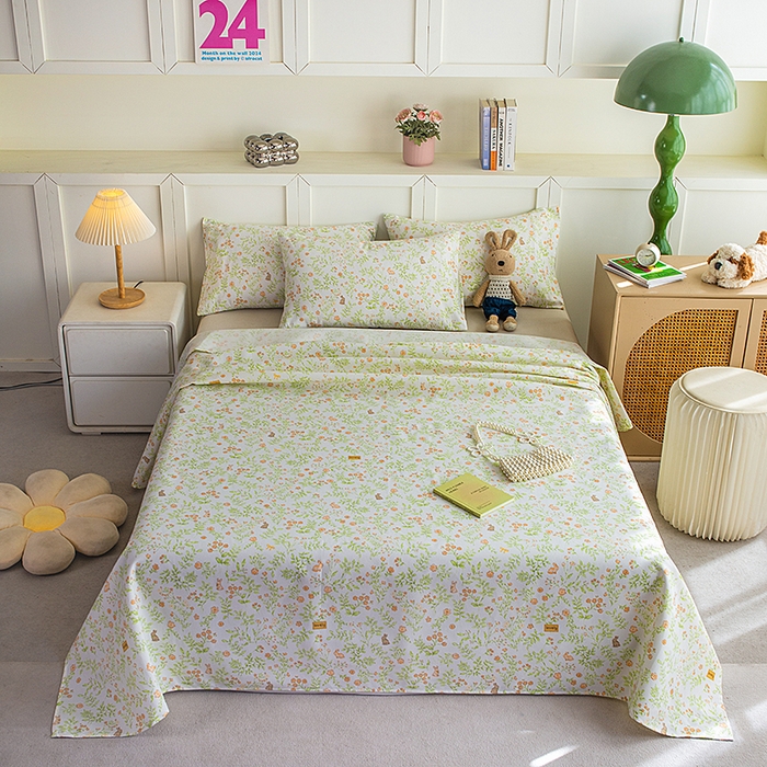 91家纺网 家纺一手货源 找家纺 云玲时尚 2026新款原棉细纱老粗布席子凉席单床单床单单件 田园小兔