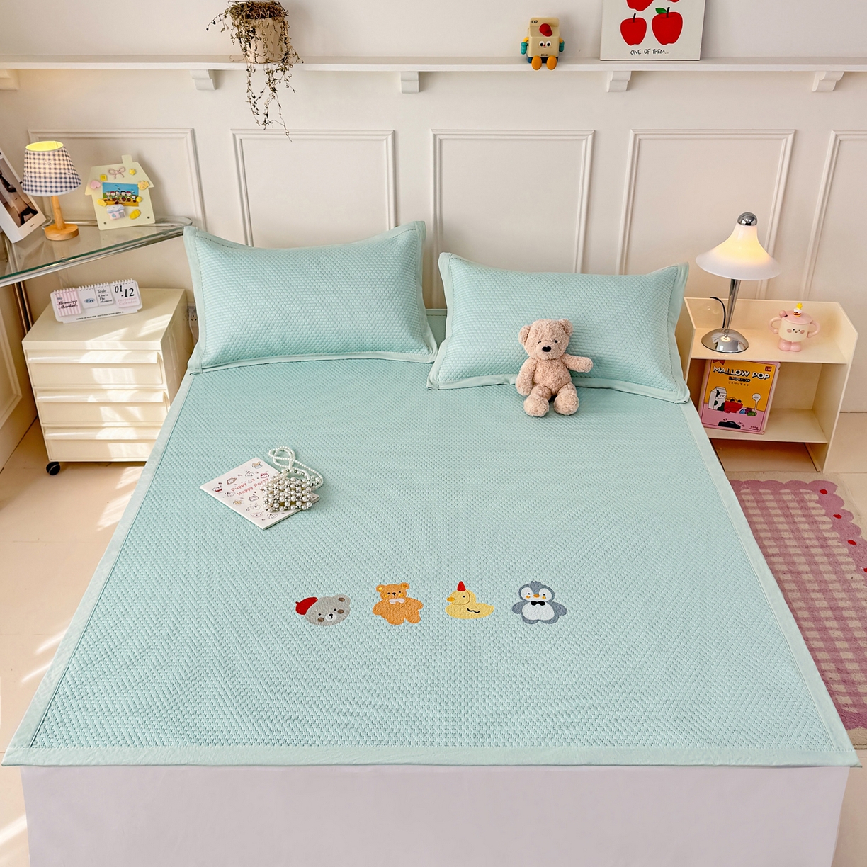 91家纺网 家纺一手货源 找家纺 大元 2026新款凉感冰豆豆印加绣凉席 排排站