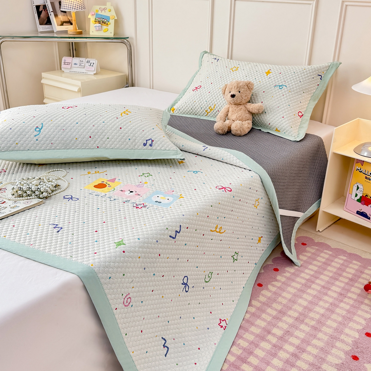 91家纺网 家纺一手货源 找家纺 大元 2026新款凉感冰豆豆印加绣凉席 彩色聚会