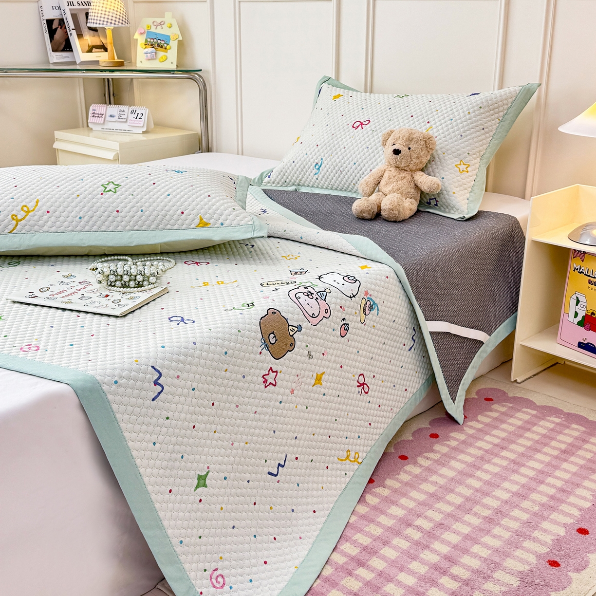 91家纺网 家纺一手货源 找家纺 大元 2026新款凉感冰豆豆印加绣凉席 动物聚会