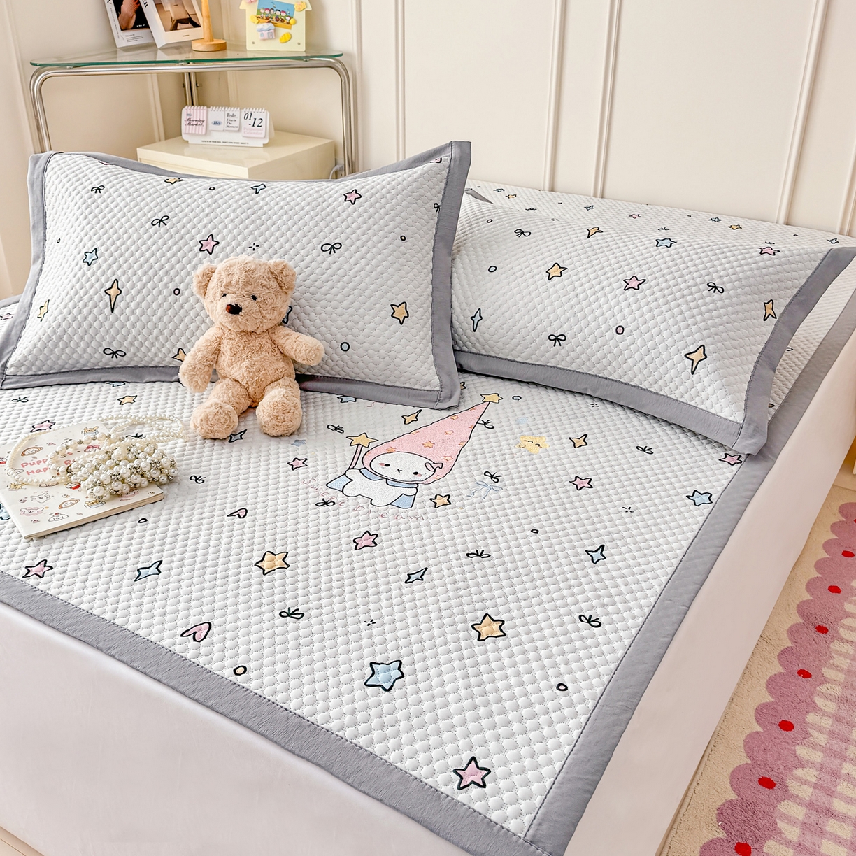 91家纺网 家纺一手货源 找家纺 大元 2026新款凉感冰豆豆印加绣凉席 星辰仙子