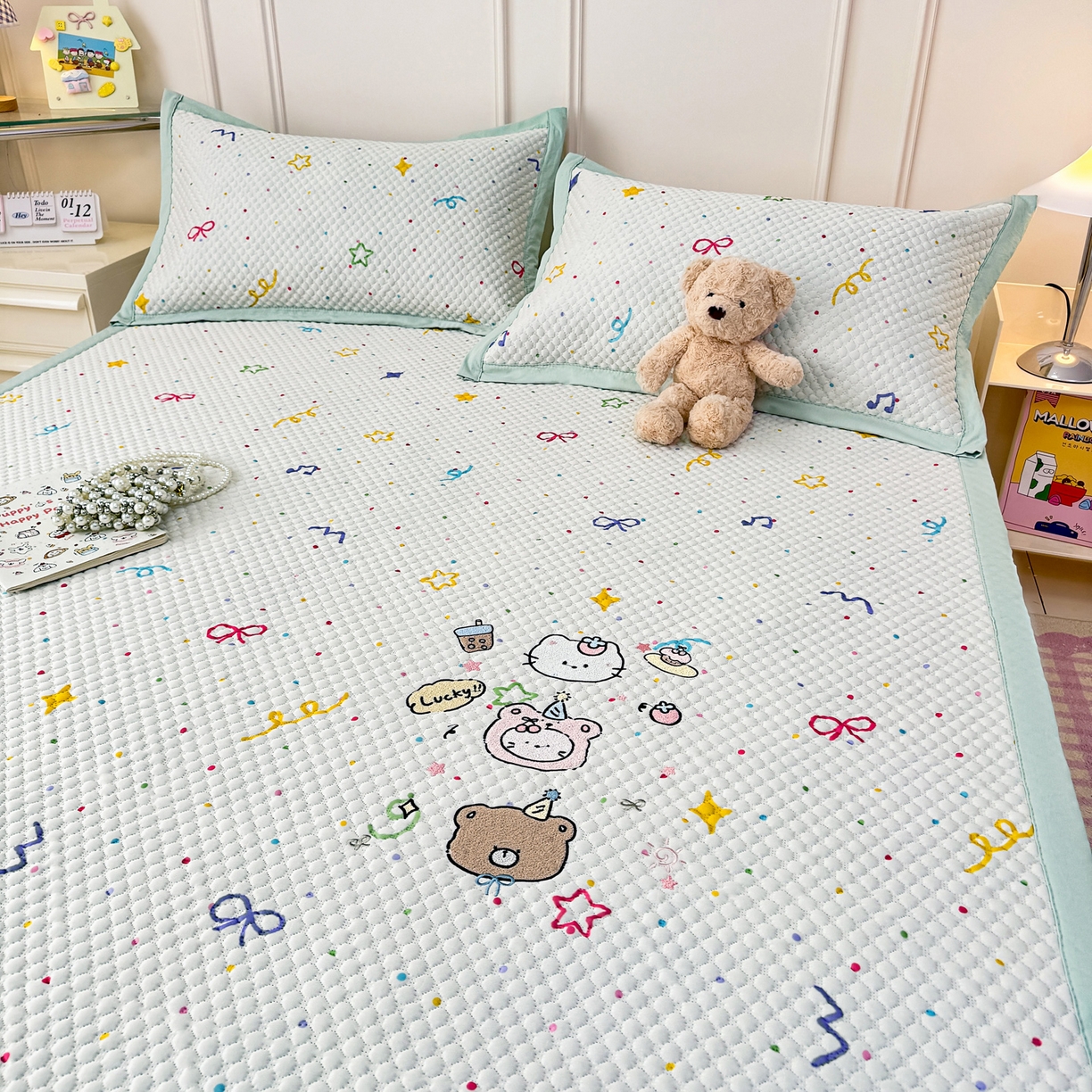 91家纺网 家纺一手货源 找家纺 大元 2026新款凉感冰豆豆印加绣凉席 动物聚会