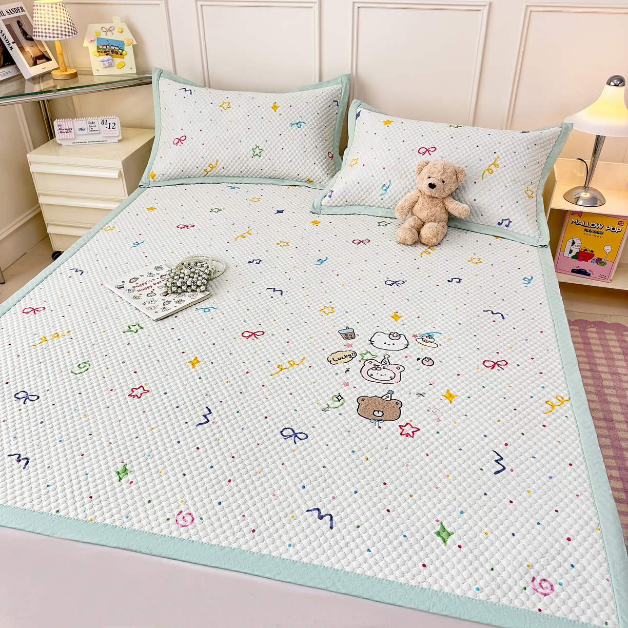 91家纺网 家纺一手货源 找家纺 大元 2026新款凉感冰豆豆印加绣凉席 动物聚会