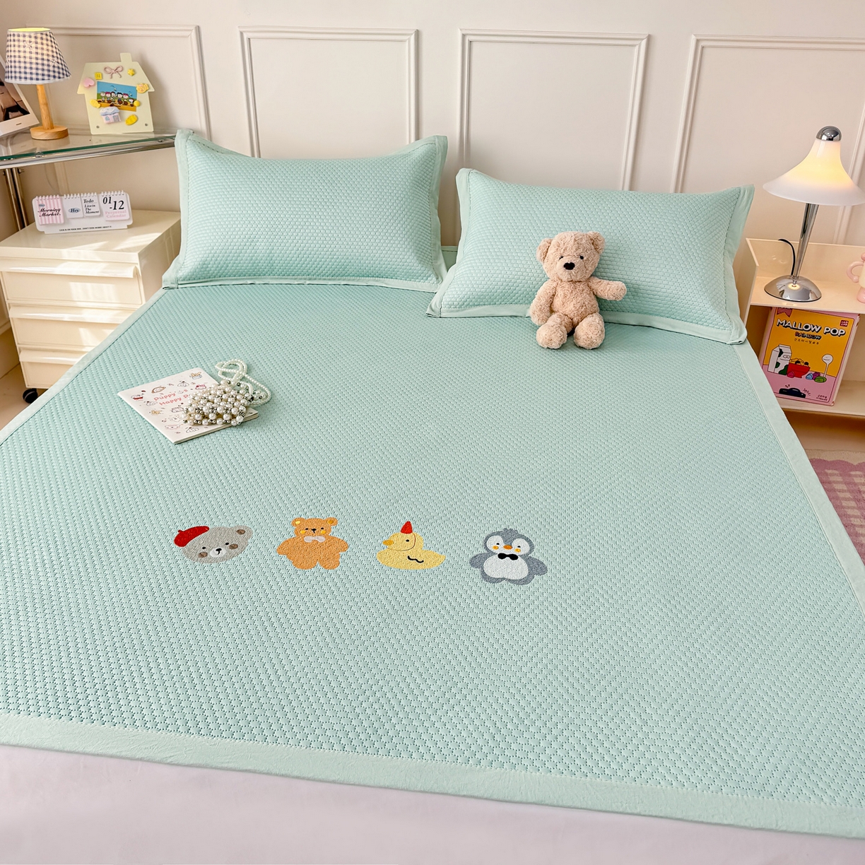 91家纺网 家纺一手货源 找家纺 大元 2026新款凉感冰豆豆印加绣凉席 排排站