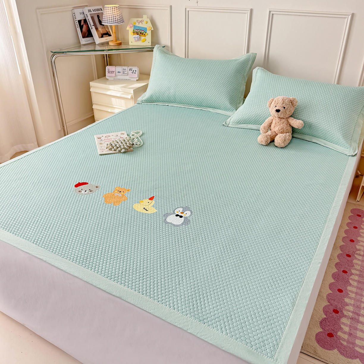 91家纺网 家纺一手货源 找家纺 大元 2026新款凉感冰豆豆印加绣凉席 排排站