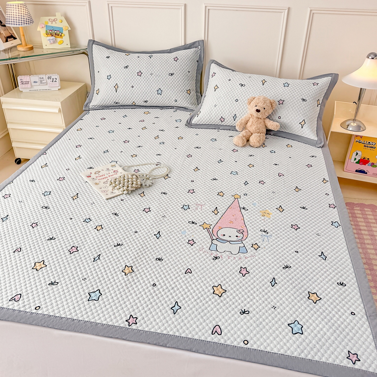 91家纺网 家纺一手货源 找家纺 大元 2026新款凉感冰豆豆印加绣凉席 星辰仙子