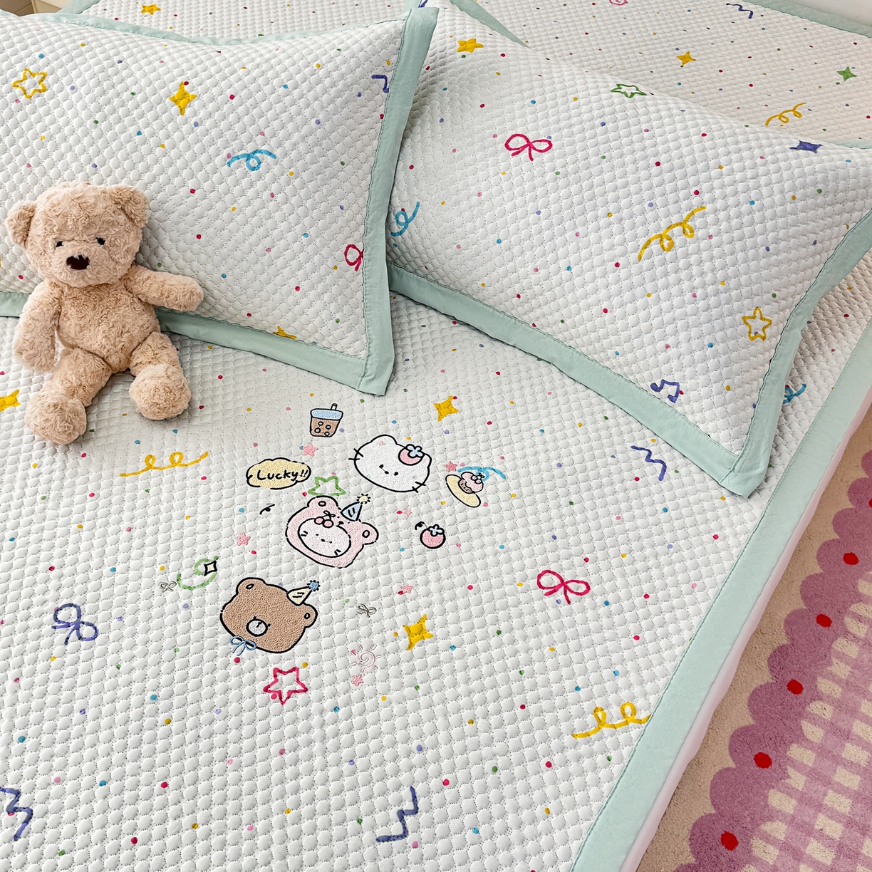 91家纺网 家纺一手货源 找家纺 大元 2026新款凉感冰豆豆印加绣凉席 动物聚会