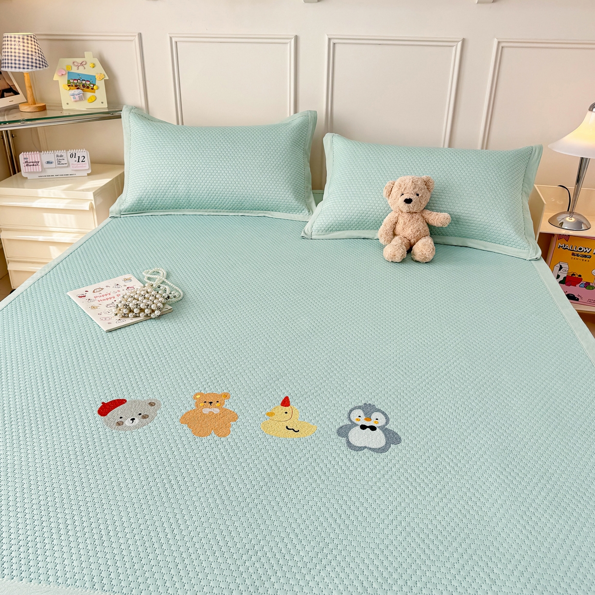 91家纺网 家纺一手货源 找家纺 大元 2026新款凉感冰豆豆印加绣凉席 排排站