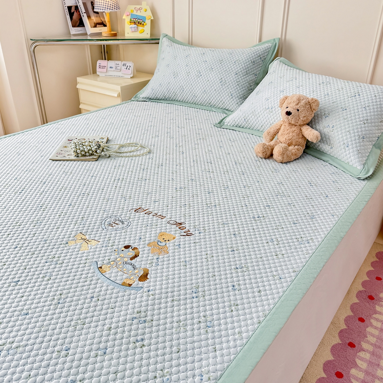 91家纺网 家纺一手货源 找家纺 大元 2026新款凉感冰豆豆印加绣凉席 回忆童话