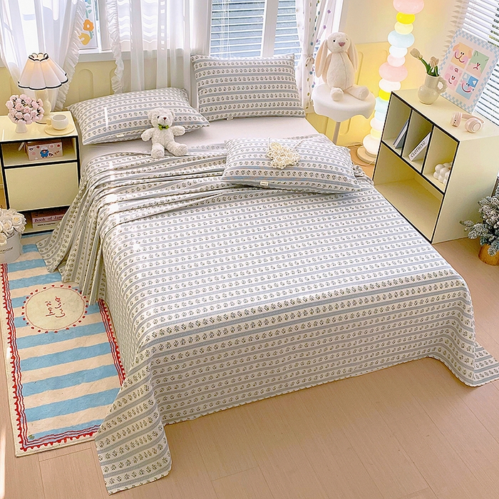 91家纺网 家纺一手货源 找家纺 云玲时尚 2026新款原棉细纱老粗布席子凉席单床单床单单件 小兰花