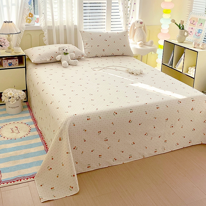 91家纺网 家纺一手货源 找家纺 云玲时尚 2026新款原棉细纱老粗布席子凉席单床单床单单件 樱桃少女