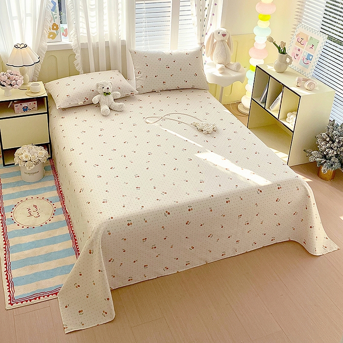 91家纺网 家纺一手货源 找家纺 云玲时尚 2026新款原棉细纱老粗布席子凉席单床单床单单件 樱桃少女