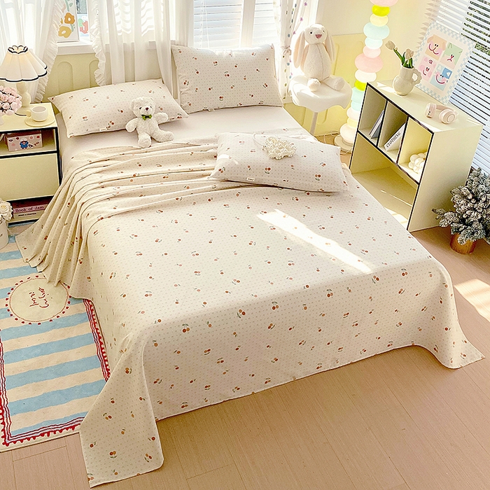 91家纺网 家纺一手货源 找家纺 云玲时尚 2026新款原棉细纱老粗布席子凉席单床单床单单件 樱桃少女