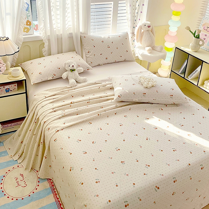 91家纺网 家纺一手货源 找家纺 云玲时尚 2026新款原棉细纱老粗布席子凉席单床单床单单件 樱桃少女